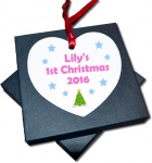 Personalised Christmas Tree Heart Metal Baby's 1st Christmas Decoration